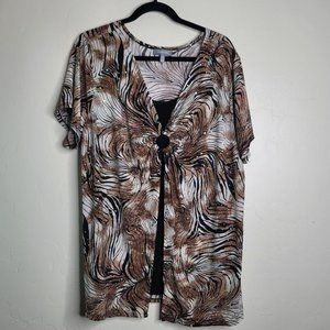 Essentials Black Brown Faux Tank Top Blouse w Bling Women Size 2X